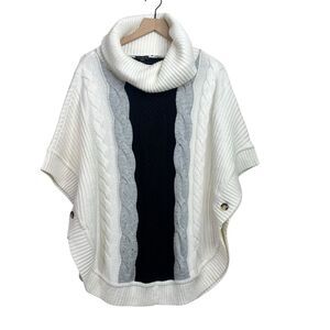 Talbots Cable Knit Poncho Ivory Colorblock Cowl Neck Sweater Size M NEW $129